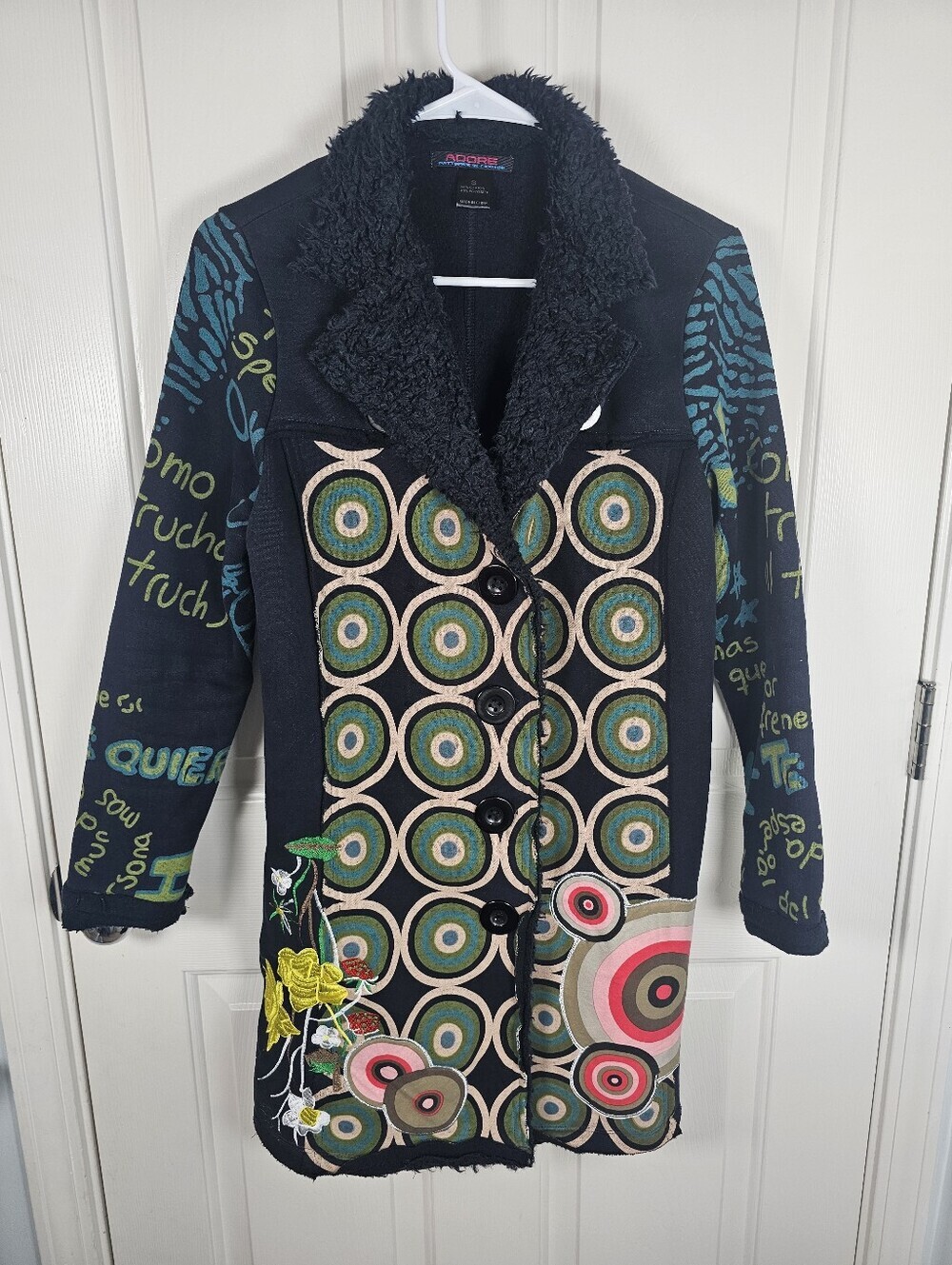 Adore Womens Coat Geometrical Wear Art Embrodered Statement Piece Size S